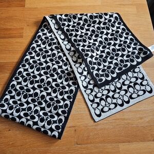 COACH Signature Black and White Reversible Merino Wool Blend Scarf